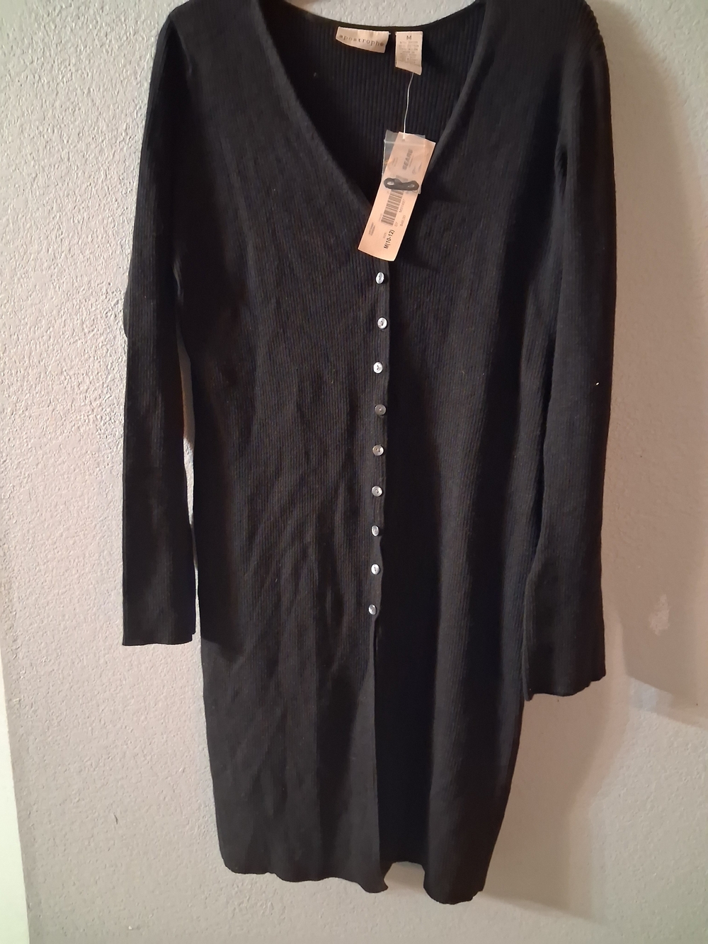 Apostrophe Black Long Ribbed Button-Front Cardigan